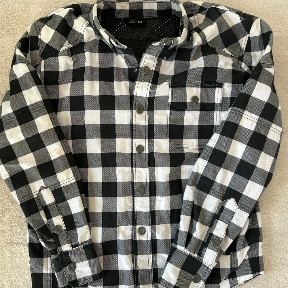Street & Steel Flannel Jacket Small Black/White Plaid Armored Motorcycle Jacket